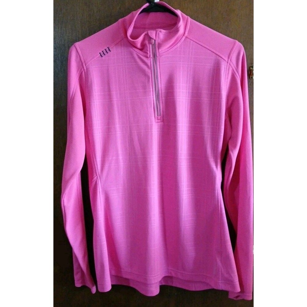 Reebok Women’s Quarter Zip PlayDry Pink-White Large Walking Outdoors Thunbhole